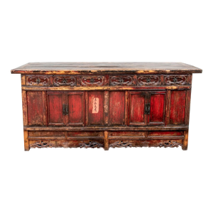 Chinese Qing Dynasty 19th Century Red Server Cabinet