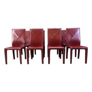 Red Leather Dining Chairs from Roche Bobois, France, 1980s, Set of 8 For Sale
