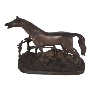 Bronze Horse Standing by Fence Whinnies to Friends, Marked J-P Menes For Sale