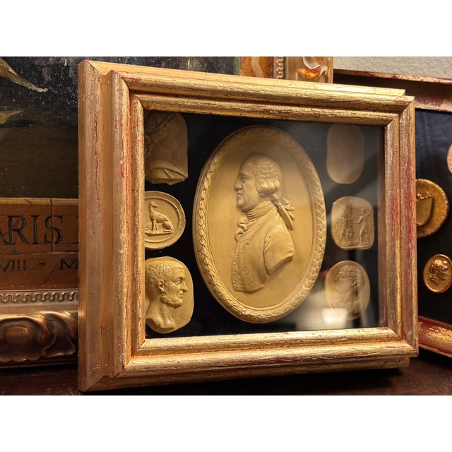 1940s Classical Regency Style Grand Tour Intaglio Shadow Box Set With the Profile of Josiah Wedgwood For Sale - Image 5 of 12