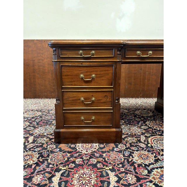 English Partner Desk in Teak and Leather For Sale - Image 9 of 18