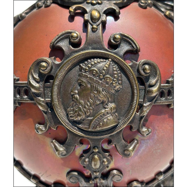 Late 19th Century 19thC Antique Ornate Brass Commemorative European Decorative Ewers-Set of Two For Sale - Image 5 of 10