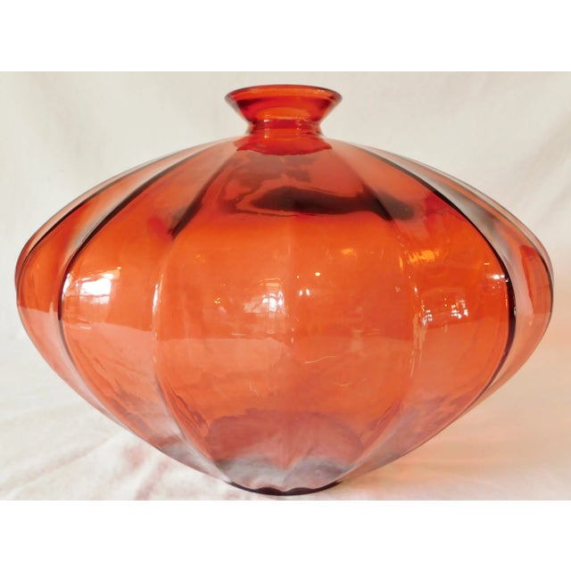 1980s Large Vintage C1980s Red Scalloped Glass Floor Vase For Sale - Image 5 of 9