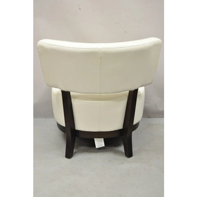 Late 20th Century Modern Decorator White Vinyl Barrel Back Club Lounge Slipper Chair For Sale - Image 5 of 13