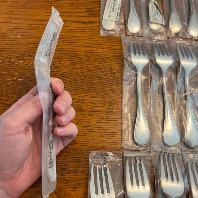 1990s Christofle Perles Pattern Sterling Silver Salad Fork .925 For Sale - Image 12 of 13