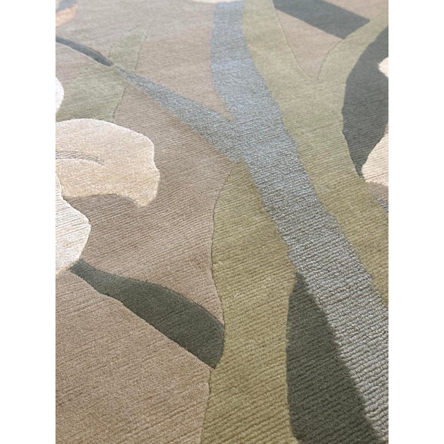 Contemporary Hand-Knotted Tibetan Wool & Silk Rug | 6x9 Green & White Floral Accent Rug For Sale - Image 3 of 5