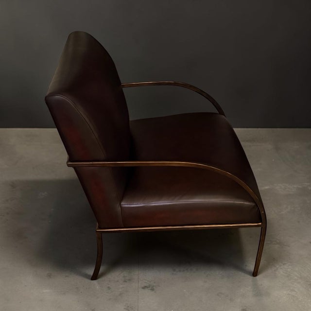 Contemporary Global Views Swoop Chair in Lava Brindisi Leather & Bronze Iron For Sale - Image 3 of 10