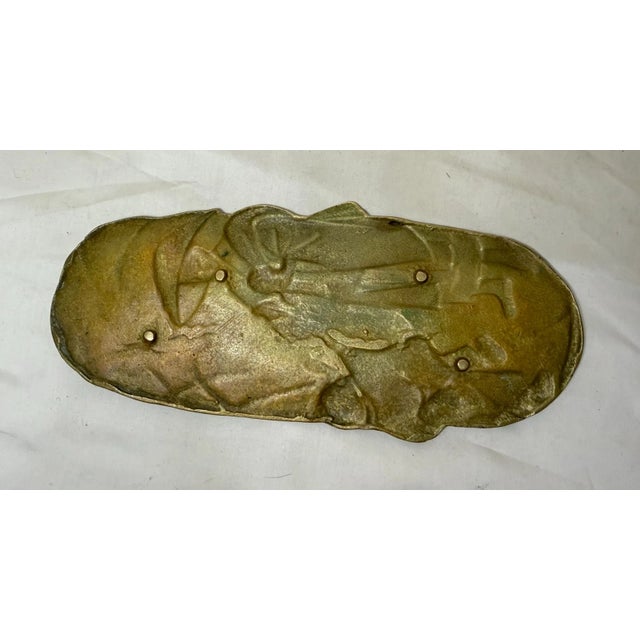 Metal Antique Figural Japanese Relief Thick Gilt Bronze Pen Writing Tray Dish Plaque For Sale - Image 7 of 7