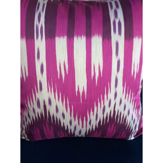 Pair of 20" Custom Pillows in Schumacher Bukhara Ikat Fuchsia, Pattern 176082 For Sale - Image 14 of 18