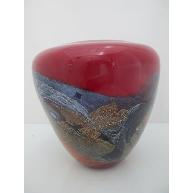 Michael Nourot Red Satin Series Gold Leaf Art Glass Vase Rb 39 91 Mn For Sale - Image 4 of 15