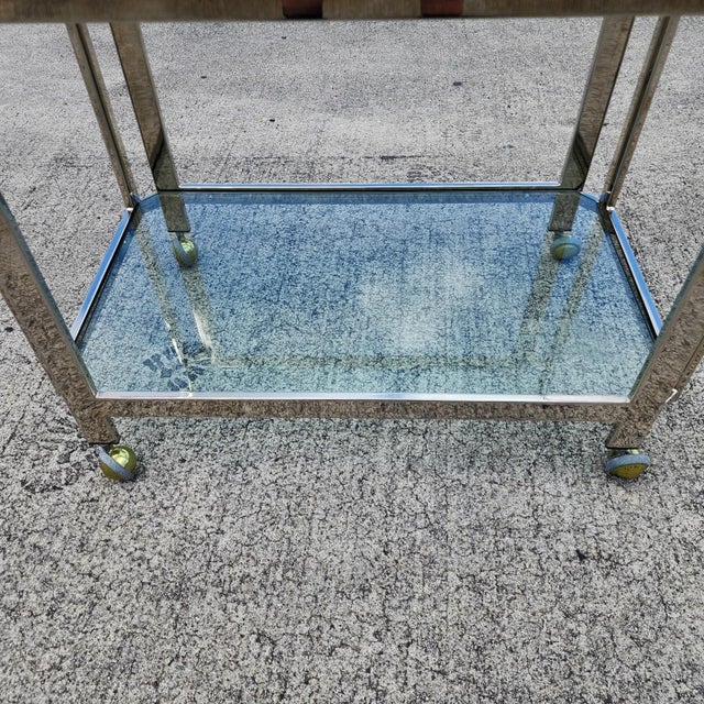 MCM Milo Baughman Style Chrome Bar Serving Cart 1970s For Sale - Image 10 of 18