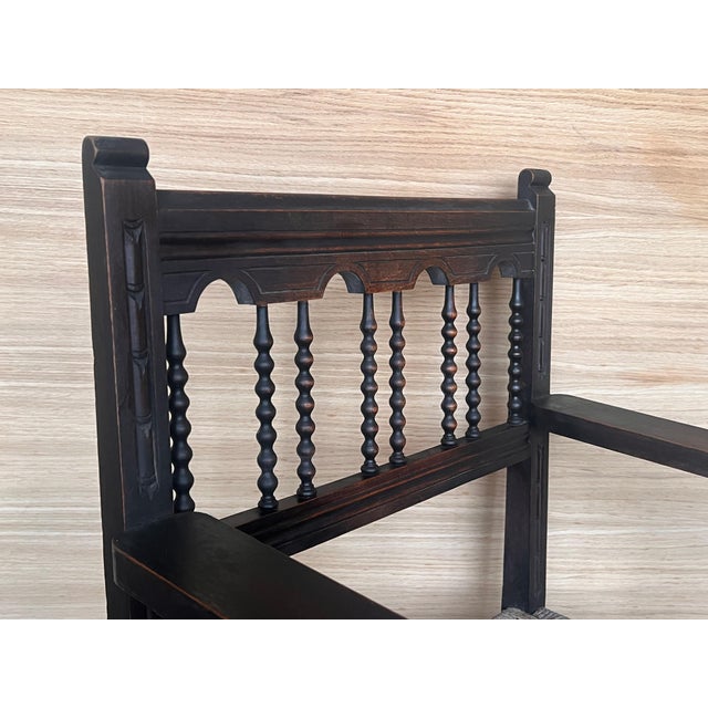 20th Century Pair of Catalan Throne Armchairs in Walnut and Caned Seats For Sale - Image 13 of 18