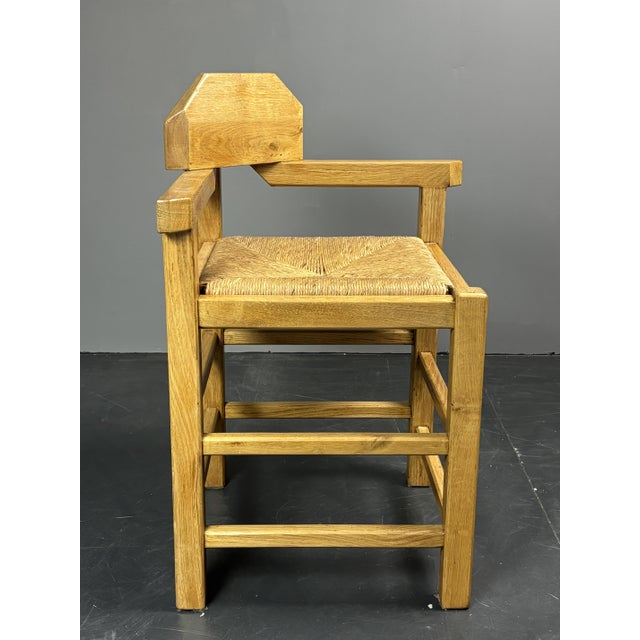 Postmodern Brutalist Dutch Oak Corner Chair with Rush Seat, 1970s For Sale - Image 9 of 18
