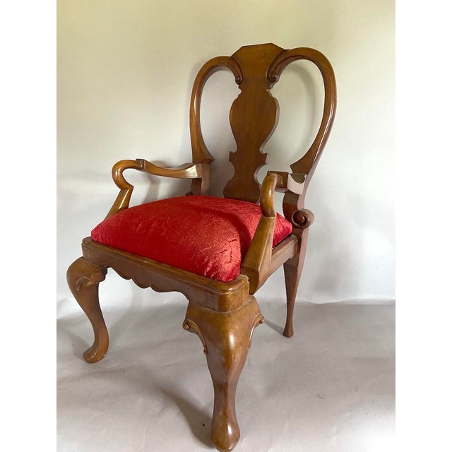 Early 20c Queen Anne Red Velvet Mahogany Chair - 1 Pc For Sale - Image 4 of 9