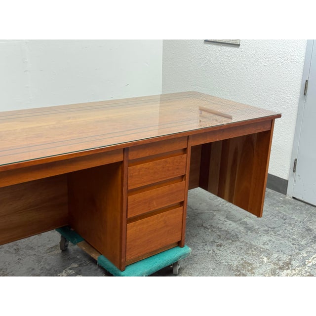 Wood Mid-Century Modern Style Walnut Executive Desk For Sale - Image 7 of 12