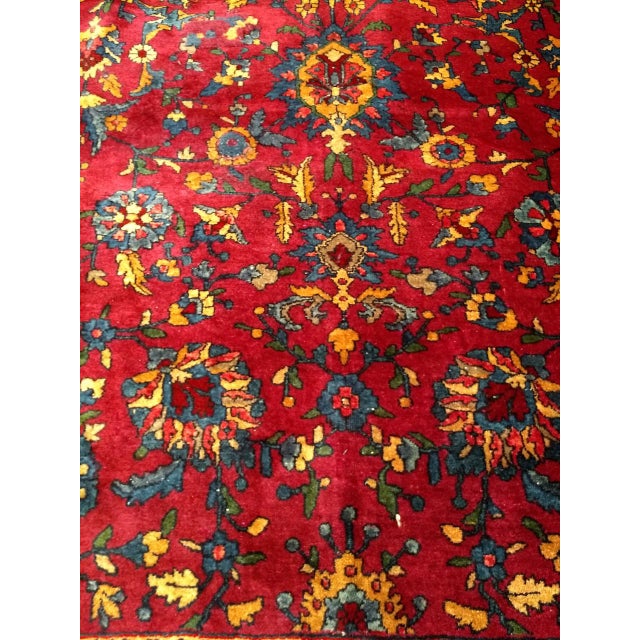 Textile Vintage Persian Manchester Kashan Gallery Rug, Hand-Knotted Wool, Geometric Pattern, 6x12, Crimson Red & Blue For Sale - Image 7 of 18