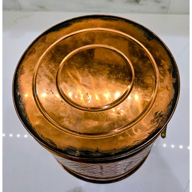 Vintage Hammered Copper Coal Scuttle Bucket With Brass Satyr Handle – Fireplace, Hearth, or Umbrella Stand For Sale - Image 9 of 11