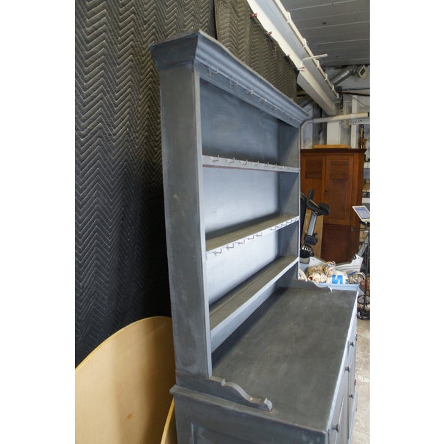 Primitive Antique Country Farmhouse Painted Oak Welsh Dresser Cupboard Hutch For Sale - Image 9 of 12