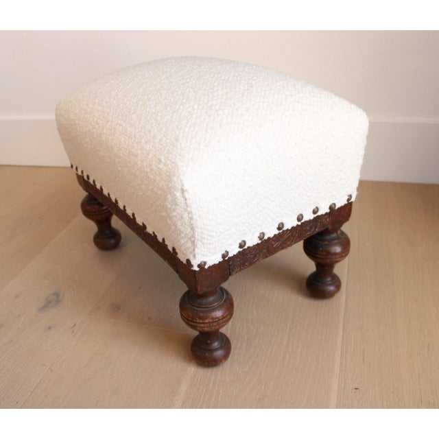 English Louis XV Carved Footstool France W/Scalamandre Style Bounc'e Textile For Sale - Image 3 of 4