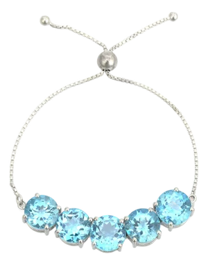 Graduated Five Blue Topaz Gemstone Bolo Bracelet in 925 Silver- New Year Present