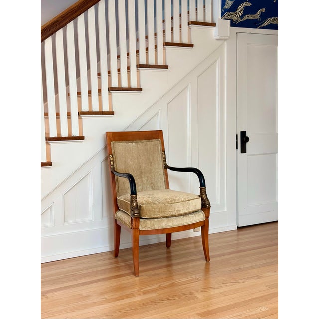 Century Furniture Late 20th Century Neoclassical Style Armchair in Champagne Chenille Velvet With Gilt Fish Motifs For Sale - Image 4 of 16