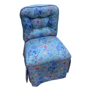 Vintage Upholstered Regency Slipper Chair in Elegant Pip Studio Floral Blue and Salmon Chintz For Sale