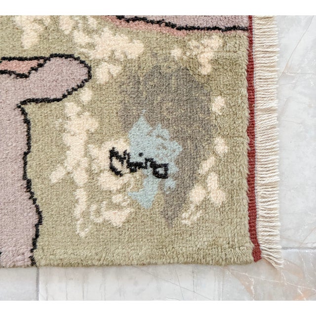 Vintage French Gobelin Mid-Century Joan Miro Art “Woman and Birds” Area Rug 3′7″ X 5′8″ For Sale - Image 17 of 18