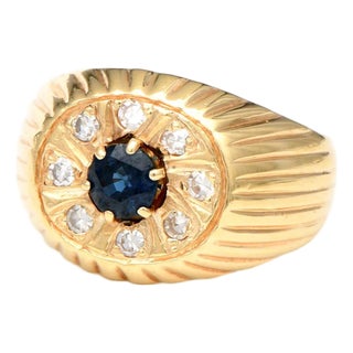 14KY Vintage Sapphire(.60) & Diamond Ribbed Ring, size 6.5 For Sale