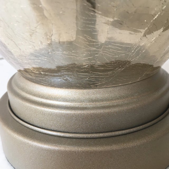 European Crackle - Glass Lamp With Custom - Made Silk Shade For Sale - Image 9 of 11