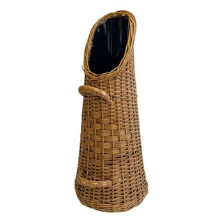 Vintage Umbrella Stand in Metal and Rattan, 1960s For Sale