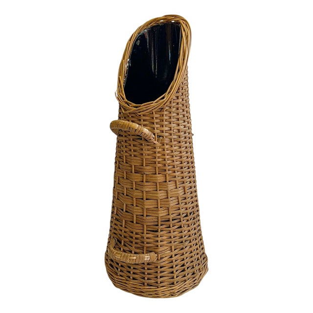 Vintage Umbrella Stand in Metal and Rattan, 1960s For Sale