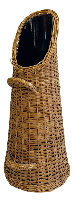 Vintage Umbrella Stand in Metal and Rattan, 1960s