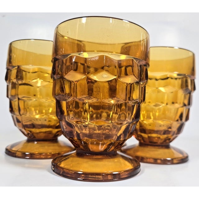 Amber Amber Honeycomb Goblets- Set of Four For Sale - Image 8 of 8