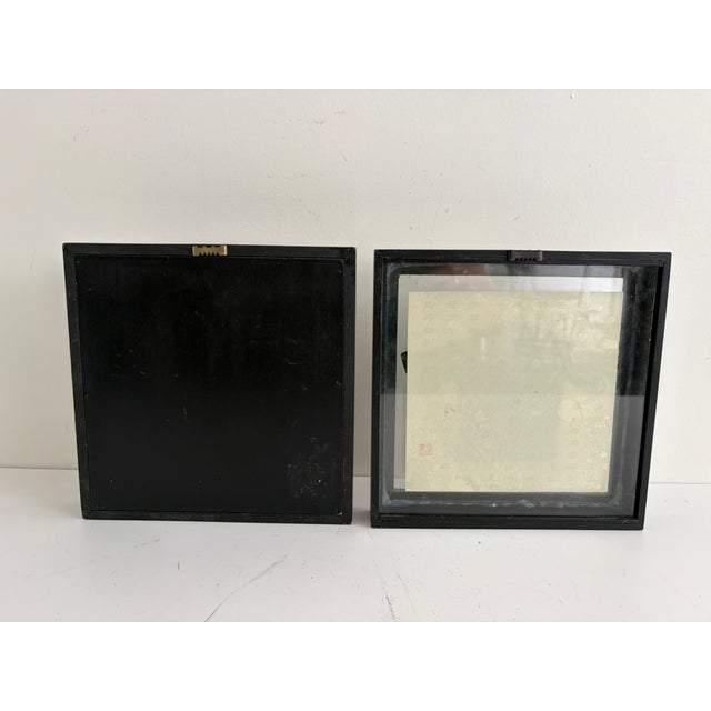 Mid 20th Century Vintage Asian Shadow Boxes – Framed Textile & Calligraphy Art, Pair For Sale - Image 5 of 7