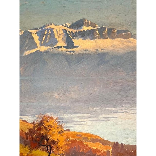 Charles Parisod, Lake and Mountains, 1925, Oil on Wood Panel For Sale - Image 6 of 13
