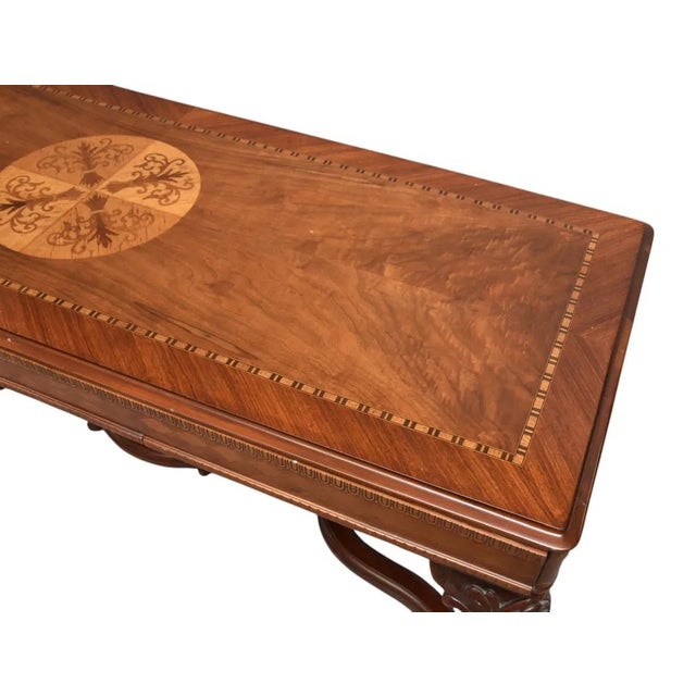 1960s Mahogany Library or Console Table With Marquetry Top Inlay in Center For Sale - Image 4 of 6