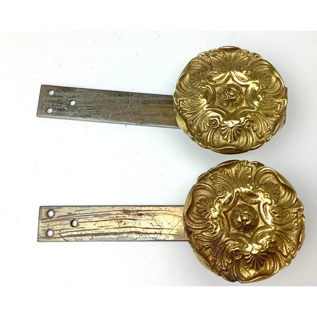 Traditional Vintage Pair Brass Medallion Curtain Tie Backs For Sale - Image 3 of 4