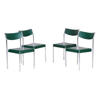 Mid-Century Chairs in Chrome and Leatherette, Central Europe, 1950s, Set of 4 For Sale