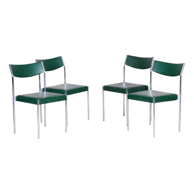 Mid-Century Chairs in Chrome and Leatherette, Central Europe, 1950s, Set of 4 For Sale