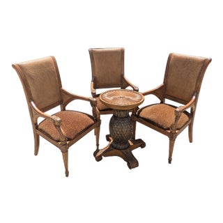 1980s Thomasville Regency Style Three Arm Chairs With Lion Heads and a Thomasville Pineapple Table Base - No Glass, Set of 4 For Sale