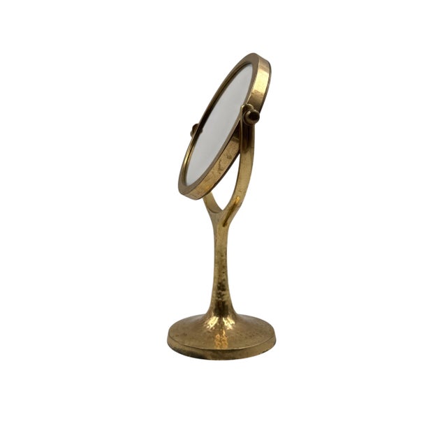 Organic Modern Hammered Brass Table Mirror / Vanity, France 1960s For Sale - Image 4 of 12