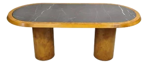 Italian Mid Century Modern Bloomingdale's Burl Wood Oval Marble Top Dining Table