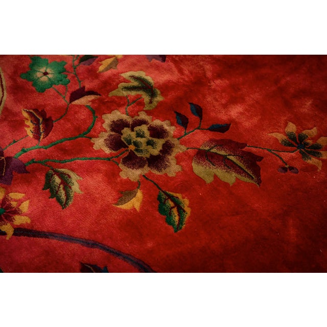 1920s Antique Pink Floral Open Field Modernist Knotted Wool Chinese Art Deco Rug For Sale - Image 4 of 9
