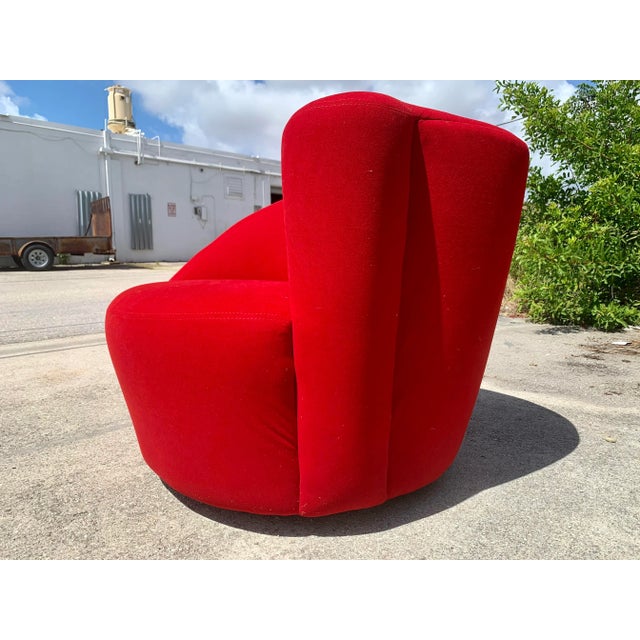 Red Vladimir Kagan Style “Nautilus” Swivel Chair For Sale - Image 8 of 13