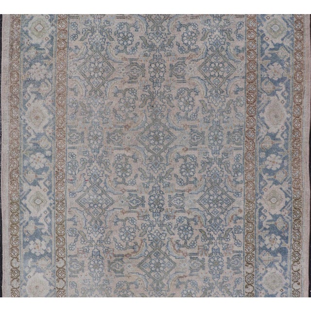 Early 20th Century Elegant Antique Bidjar Rug With Subtle Floral Motifs and Soft Blue and Beige Palette For Sale - Image 5 of 10