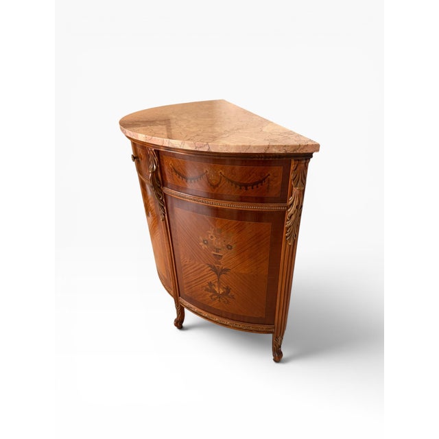 Late 20th Century Late 20th Century Italian Neoclassical Inlaid Demilune Marble-Top Cabinet Console For Sale - Image 5 of 10