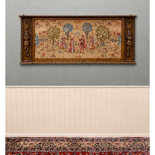 Antique Large French Carved Oak Framed Wall Aubusson Style Tapestry/Textile 8ft For Sale - Image 18 of 18