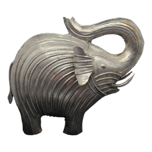 Brutalist Elephant Sculpture Raised Tusk Welded Galvanized Iron Metal Art
