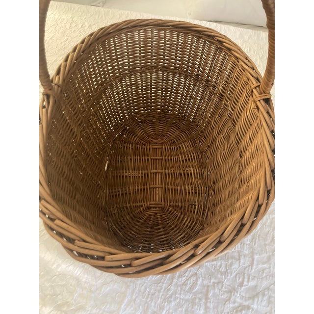 French Vintage Large French Handled Wicker Basket For Sale - Image 3 of 7