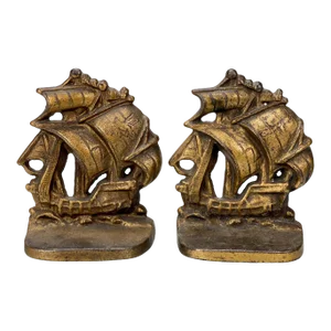 Vintage Traditional Brass Spanish Galleon Sailing Ship Bookends - a Pair